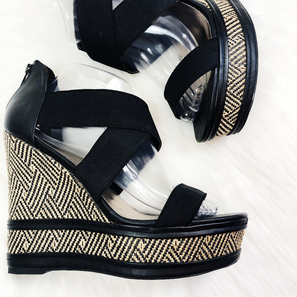 [QUPID] Strappy Wicker Wedges - Picture 2 of 8